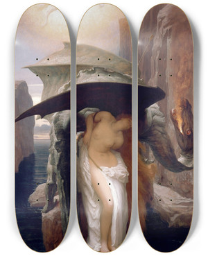 Triptych art skateboard deck of Frederic Leighton Perseus And Andromeda by Frederic Leighton (1830-1896)