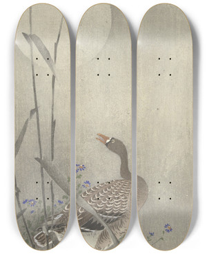 Triptych art skateboard deck of Ohara Koson Goose At Full Moon_2 by Ohara Koson (1877-1945) Triptych art skateboard deck of Ohara Koson Goose At Full Moon_2 by Ohara Koson (1877-1945)