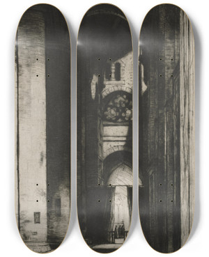 Triptych art skateboard deck of David Young Cameron Tewksbury Abbey by David Young Cameron (1865-1945)