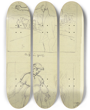 Triptych art skateboard deck of Hans Thoma Smann Heilige Margarethe Kachelentwrfe by Hans Thoma (1839-1924)