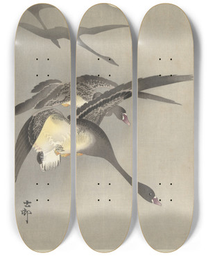 Triptych art skateboard deck of Ohara Koson Geese At Full Moon_2 by Ohara Koson (1877-1945)