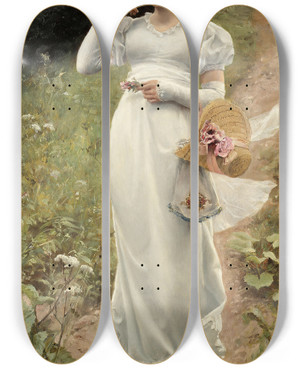 Triptych art skateboard deck of Alfred Seifert Innocence by Alfred Seifert (1850-1901)