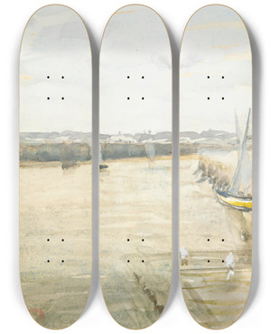 Triptych art skateboard deck of James Abbott Mcneill Whistler Scene On The Mersey by James Abbott Mcneill Whistler (1834-1903)
