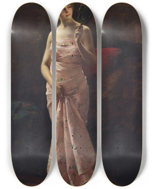 Triptych art skateboard deck of Fanny Fleury A Perfect Reflection by Fanny Fleury (1846-1923)