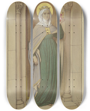 Triptych art skateboard deck of Eduard Von Steinle Saint Elisabeth by Eduard Von Steinle (1810-1886)