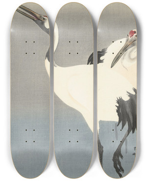 Triptych art skateboard deck of Ohara Koson Two Cranes_1 by Ohara Koson (1877-1945)
