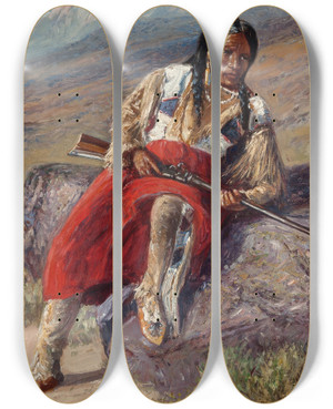 Triptych art skateboard deck of Thomas Corwin Lindsay On The Watch by Thomas Corwin Lindsay (1839-1907)