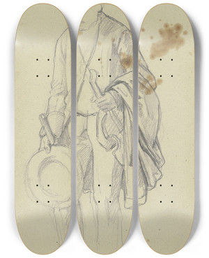 Triptych art skateboard deck of Jakob Becker Leicht Gebeugter Bauer Mit Hut Und Gehstock by Jakob Becker (1810-1872)
