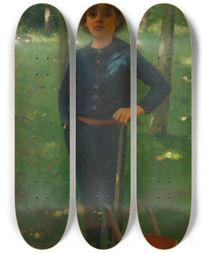 Triptych art skateboard deck of Willem Witsen Jongen Met Zijn Kruiwagen by Willem Witsen (1860-1923)