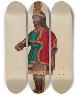 Triptych art skateboard deck of Alvin M Gully Cigar Store Indian by Alvin M Gully