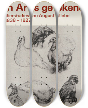 Triptych art skateboard deck of Jolijn Van De Wouw In Artis Getekend by Jolijn van de Wouw (1942-2001)