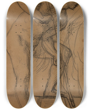 Triptych art skateboard deck of Pierre Puvis De Chavannes Homme Nu De Profil Gauche Pied Gauche Surlev by Pierre Puvis De Chavannes (1824-1898)
