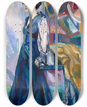 Triptych art skateboard deck of Axel Trneman Portrait Of Mrs Carin Stberg by Axel Torneman (1880-1925)