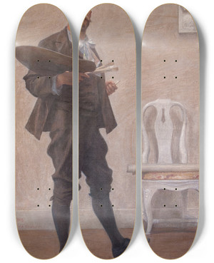 Triptych art skateboard deck of Jag Acke Selfportrait_1 by J.A.G. Acke (1859-1924)