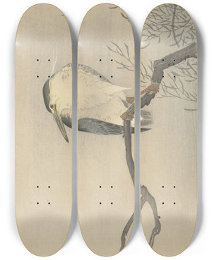 Triptych art skateboard deck of Ohara Koson Quack On Whimsical Branch by Ohara Koson (1877-1945)