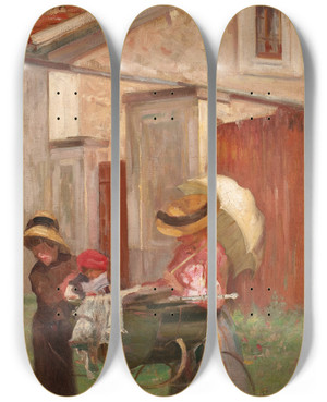 Triptych art skateboard deck of Eliseu Visconti Minha Famlia Em Saint Hubert by Eliseu Visconti (1866-1944)