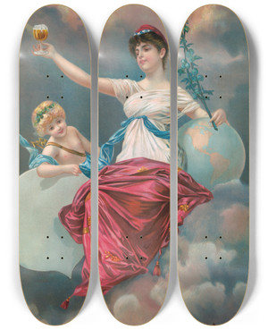 Triptych art skateboard deck of Henry Jerome Schile Bock Columbia Bock No 181 by Henry Jerome Schile (1829-1901)