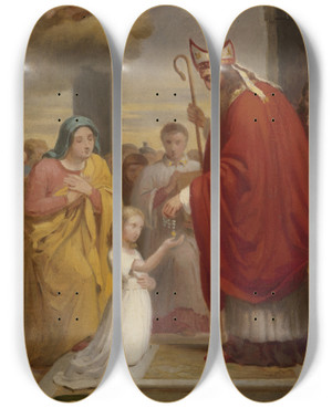 Triptych art skateboard deck of Franoislouis Dejuinne Conscration De Sainte Genevive Par Saint Germain Vque Dauxerre by Francois Louis Dejuinne (1786-1844)