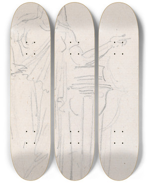 Triptych art skateboard deck of Hubert Robert Statue Of A Vestal Virgin by Hubert Robert (1733-1808)