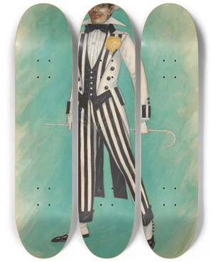 Triptych art skateboard deck of Will R Barnes Minstrelsy 1 by Will R Barnes (1939)