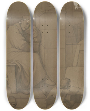 Triptych art skateboard deck of Eduard Von Steinle Old Artist Winter by Eduard Von Steinle (1810-1886)