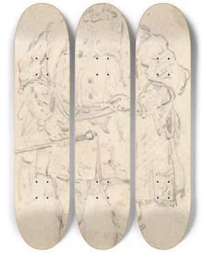 Triptych art skateboard deck of Thomas Girtin Figure Costume Study Of Henry Viii by Thomas Girtin (1775-1802)