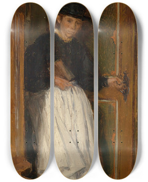 Triptych art skateboard deck of August Von Pettenkofen Buerin Aus Toblach by August Von Pettenkofen (1822-1889)