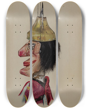 Triptych art skateboard deck of Elmer Weise King Saul Marionette by Elmer Weise