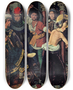 Triptych art skateboard deck of Bartolom Bermejo The Flagellation Of Saint Engracia by Bartolome Bermejo (1440-1501)