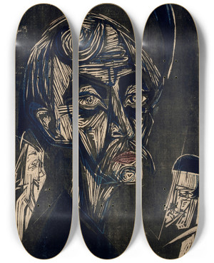 Triptych art skateboard deck of Ernst Ludwig Kirchner Blonder Maler Stirner by Ernst Ludwig Kirchner (1880-1938)