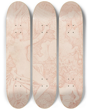Triptych art skateboard deck of Pierre Puvis De Chavannes La Fantaisie by Pierre Puvis De Chavannes (1824-1898)