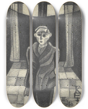 Triptych art skateboard deck of Karl Wiener Mnnliches Portrt Aus Die 150 Bltter by Karl Wiener (1901-1949)