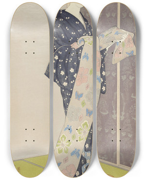 Triptych art skateboard deck of Hashiguchi Goy Jonge Vrouw In Een Zomer Kimono by Hashiguchi Goyo (1881-1921)