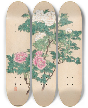 Triptych art skateboard deck of Nanbara Sakujir Shubi Gakan Pl20 by Nanbara Sakujiro (1889)