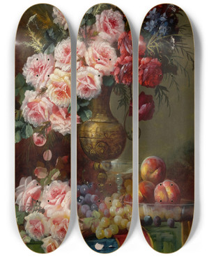 Triptych art skateboard deck of Max Carlier Still Life With Flowers by Max Carlier (1872-1938)