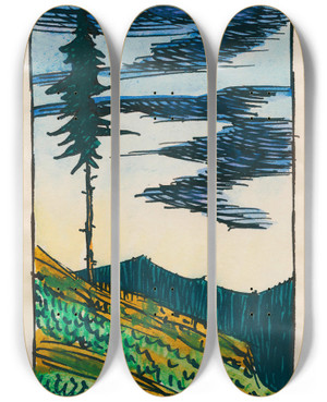 Triptych art skateboard deck of Karl Wiener Kopfstudie Aus Profile 10 Bltter Graz Xiii by Karl Wiener (1901-1949)