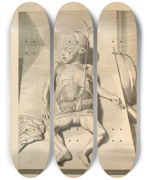 Triptych art skateboard deck of Gerard De Lairesse Anatomia Humani Corporis Pl063 by Gerard de Lairesse (1641-1711)