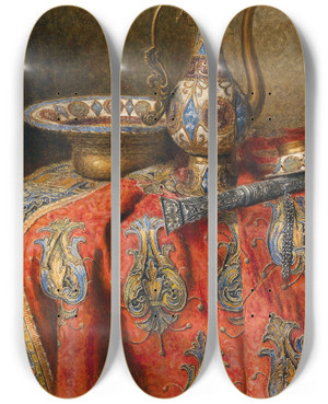 Triptych art skateboard deck of Max Schdl Stillleben Mit Orientalischen Antiquitten by Max Schodl (1834-1921)