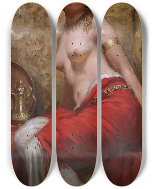 Triptych art skateboard deck of Allan Douglas Davidson Seated Odalisque by Allan Douglas Davidson (1873-1932)