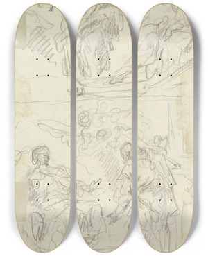 Triptych art skateboard deck of Gaspare Diziani Untertan Vor Einem Herrscher by Gaspare Diziani (1689-1767)