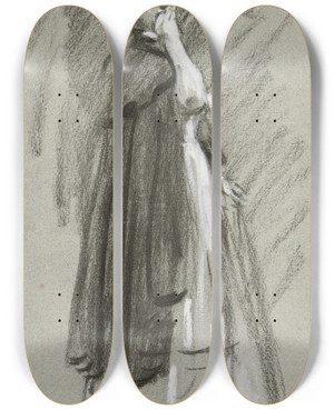 Triptych art skateboard deck of Edwin Austin Abbey Study Of A Woman In Cloak Andhat by Edwin Austin Abbey (1852-1911)