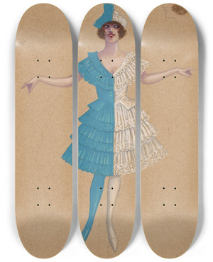 Triptych art skateboard deck of Will R Barnes Blue Girls by Will R Barnes (1939)