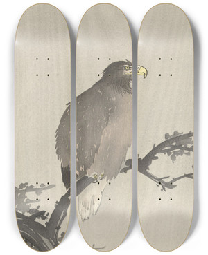 Triptych art skateboard deck of Ohara Koson Whitetailed Eagle On Branch by Ohara Koson (1877-1945)