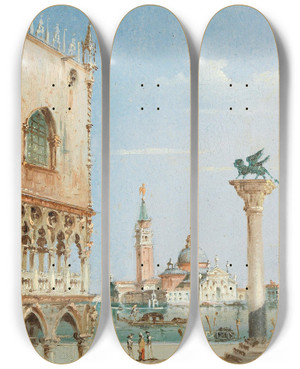 Triptych art skateboard deck of Marco Grubacs Venedig Blick Auf San Giorgio Maggiore Vom Markusplatz Aus by Marco Grubacs (1839-1910)