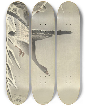 Triptych art skateboard deck of Ohara Koson Two Whitefronted Geese In Snowy Landscape by Ohara Koson (1877-1945)
