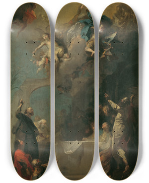 Triptych art skateboard deck of Franz Anton Maulbertsch Himmelfahrt Mariens_2 by Franz Anton Maulbertsch (1724-1796)