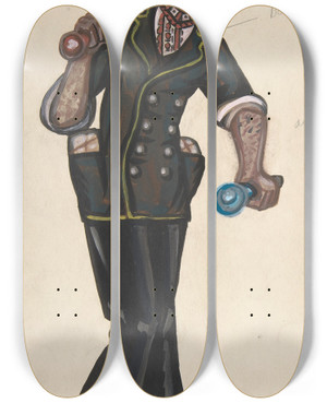 Triptych art skateboard deck of Sergey Yurievich Sudeikin Man In Jacket With Yellow Braid Trim by Sergey Yurievich Sudeikin (1882-1946)