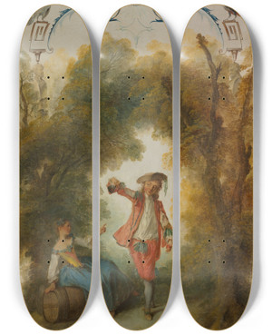 Triptych art skateboard deck of Nicolas Lancret The Vineyard by Nicolas Lancret (1690-1743)