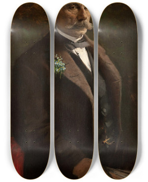 Triptych art skateboard deck of Leon Wyczkowski Portrait Of Jakub Barcz by Leon Wyczolkowski (1852-1936)