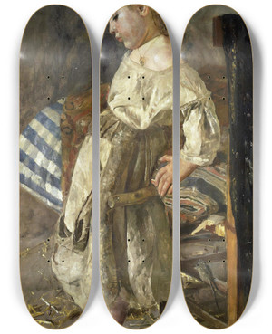 Triptych art skateboard deck of Antonio Mancini Het Arme Kind by Antonio Mancini (1852-1930)
